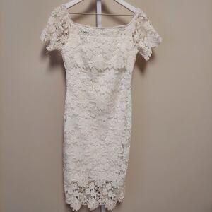 Eilly Bazar White Floral Crochet Lace Dress Small (FLAW) Coquette Fairy
